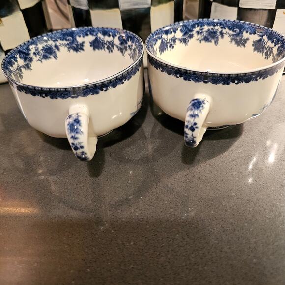 Rooster Tea Cups William James Farm Yard Set of 2 Blue & White - Picture 2 of 5